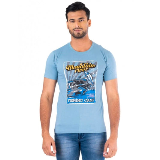Amfyn Men's Half Sleeve Round Neck Cotton T Shirt (Blue)