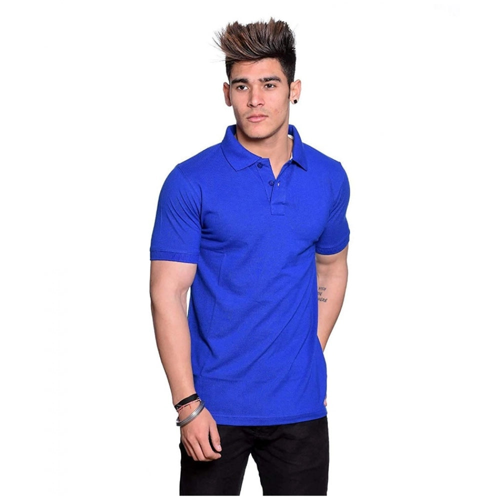 Amfyn Men's Half Sleeve Polo Collar Cotton T Shirt (Royal Blue)