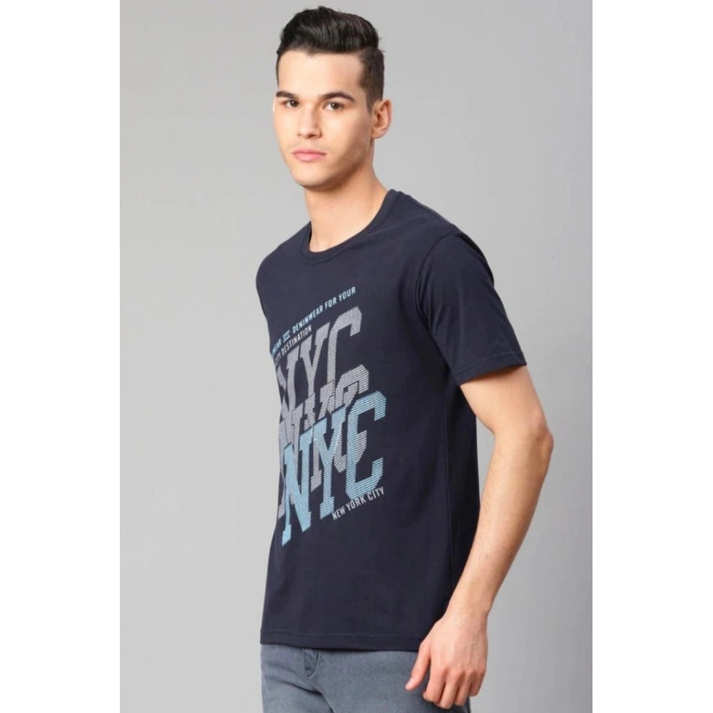 Amfyn Men's Half Sleeve Round Neck Cotton T Shirt (Navy Blue)