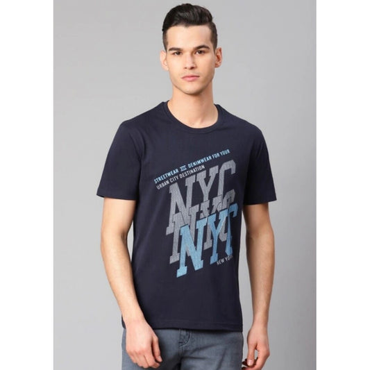 Amfyn Men's Half Sleeve Round Neck Cotton T Shirt (Navy Blue)