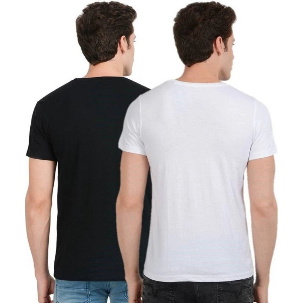 Amfyn Men's Half Sleeve Round Neck Polyester T Shirt (Black And White)