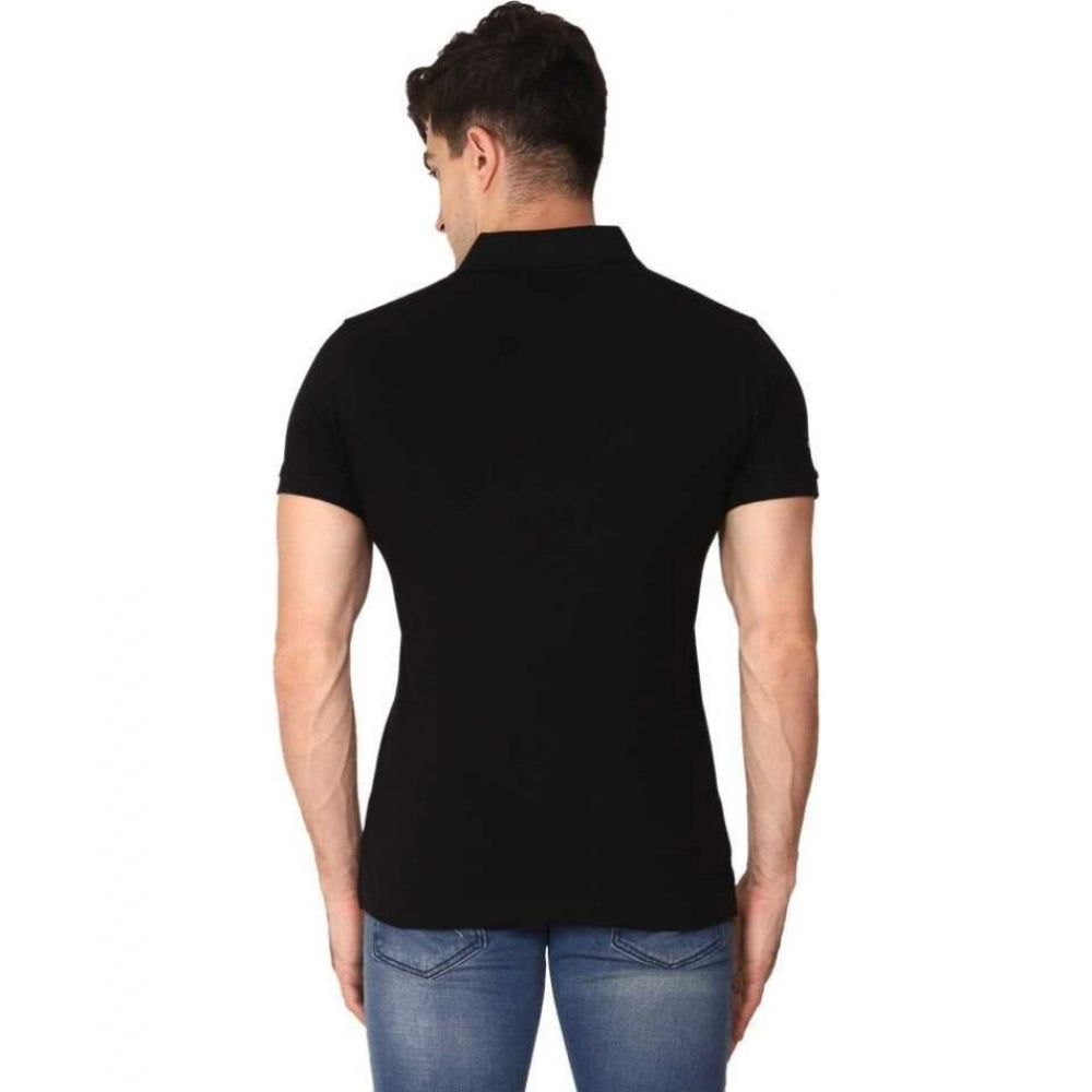 Amfyn Men's Half Sleeve Polo Collar Cotton T Shirt (Black)
