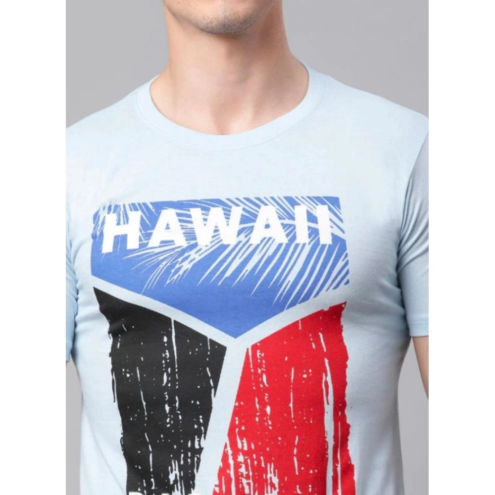 Amfyn Men's Half Sleeve Round Neck Cotton T Shirt (Blue)