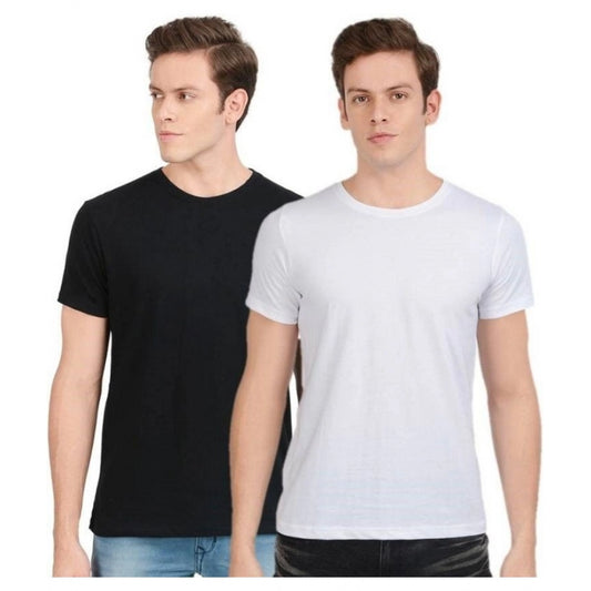 Amfyn Men's Half Sleeve Round Neck Polyester T Shirt (Black And White)