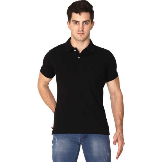 Amfyn Men's Half Sleeve Polo Collar Cotton T Shirt (Black)