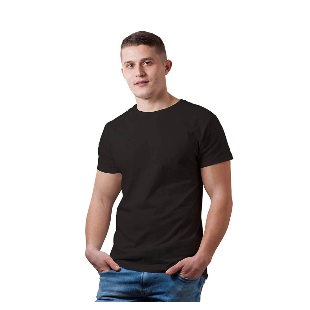 Amfyn Men's Half Sleeve Round Neck Cotton T Shirt (Black)