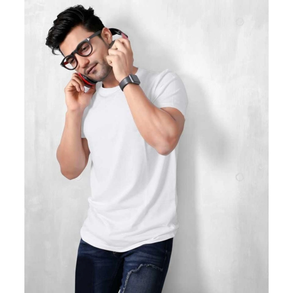 Amfyn Men's Half Sleeve Round Neck Polyester T Shirt (White)