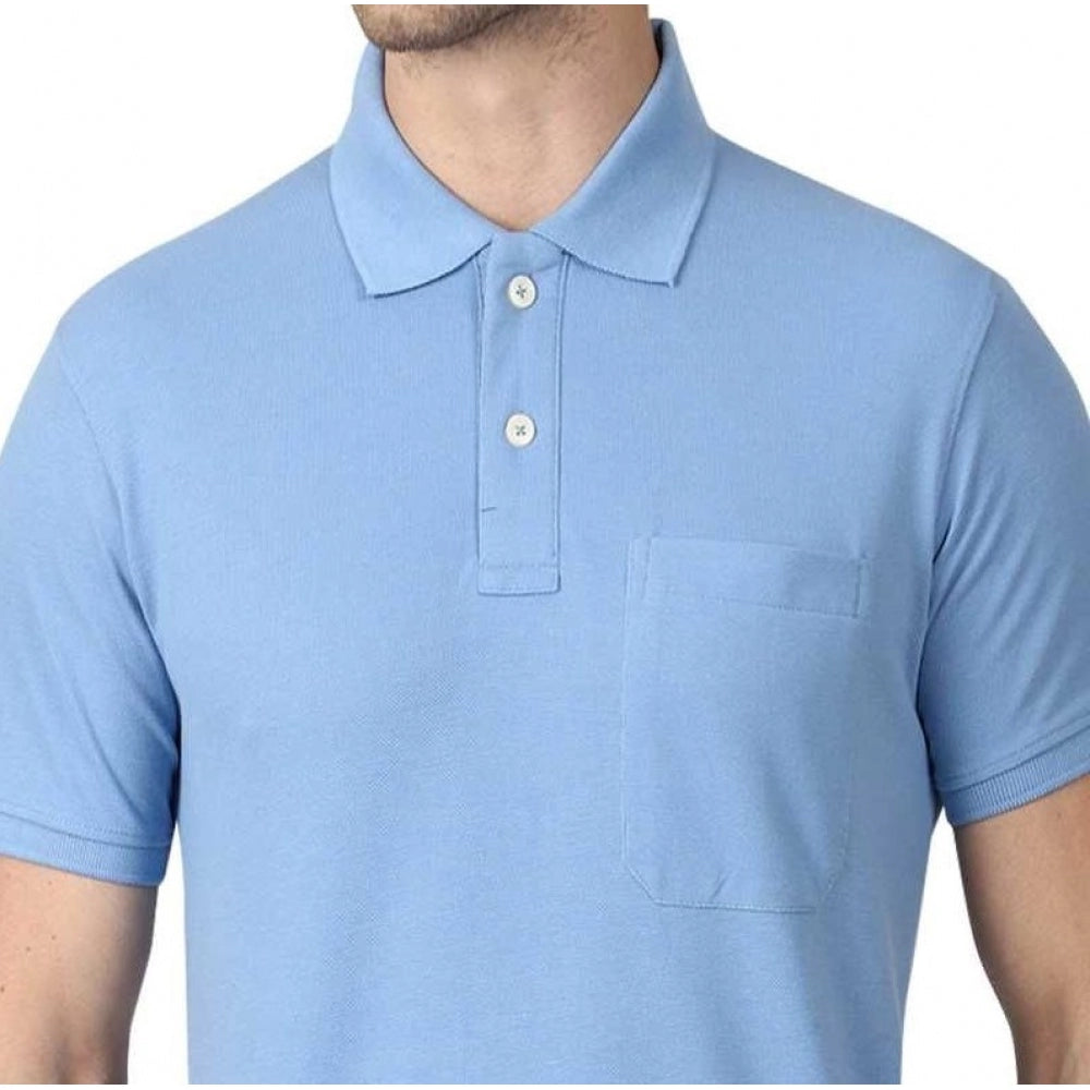 Amfyn Men's Half Sleeve Polo Collar Cotton T Shirt (Sky Blue)