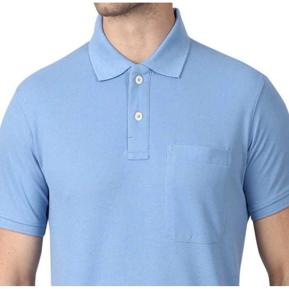 Amfyn Men's Half Sleeve Polo Collar Cotton T Shirt (Sky Blue)