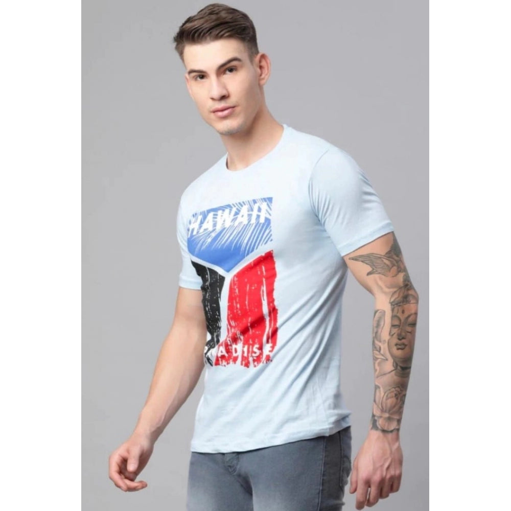 Amfyn Men's Half Sleeve Round Neck Cotton T Shirt (Blue)