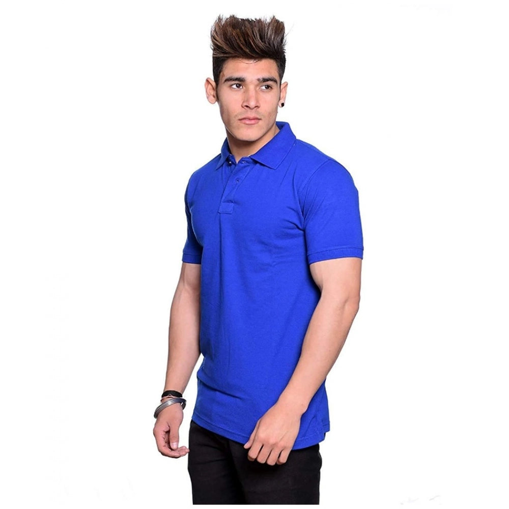 Amfyn Men's Half Sleeve Polo Collar Cotton T Shirt (Royal Blue)