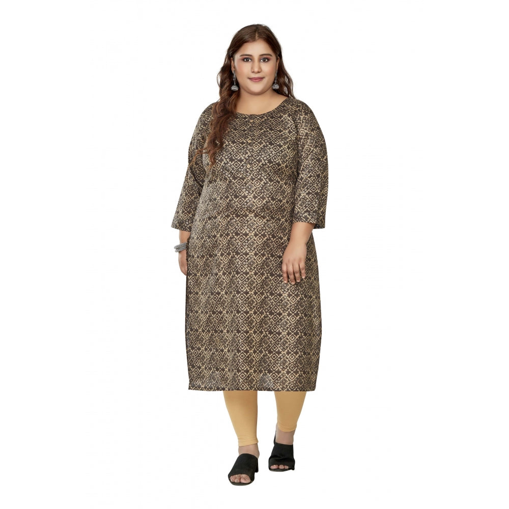 Amfyn Women's Casual 3/4th Sleeve Golden Foil Printed Capsule Cotton Straight Kurti (Brown)