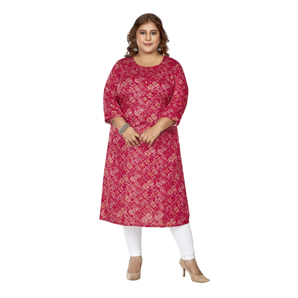 Amfyn Women's Casual 3/4th Sleeve Golden Foil Printed Capsule Cotton Straight Kurti (Pink)