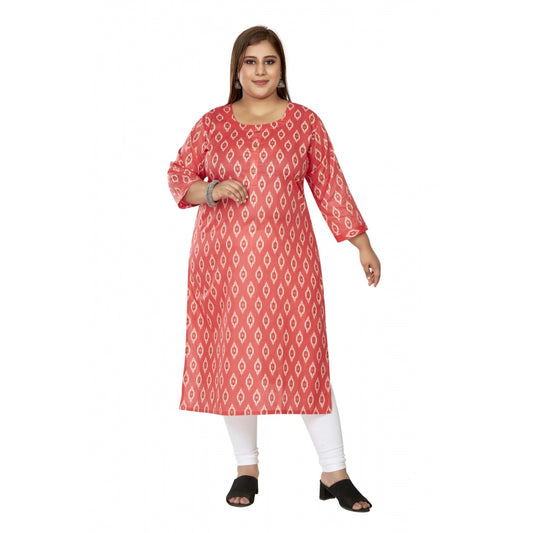 Amfyn Women's Casual 3/4th Sleeve Ikkat Printed Pure Cotton Straight Kurti (Pink)