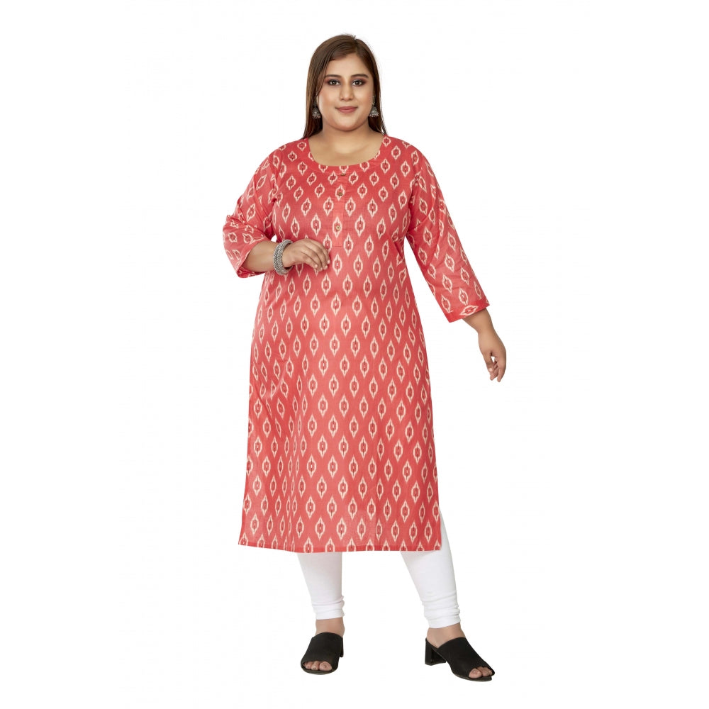 Amfyn Women's Casual 3/4th Sleeve Ikkat Printed Pure Cotton Straight Kurti (Pink)