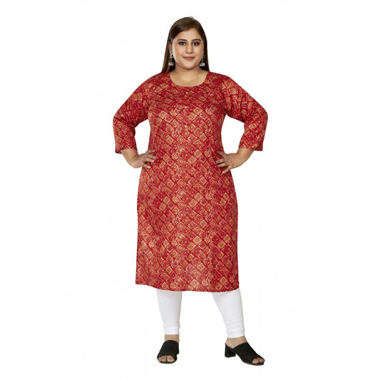 Amfyn Women's Casual 3/4th Sleeve Golden Foil Printed Capsule Cotton Straight Kurti (Red)