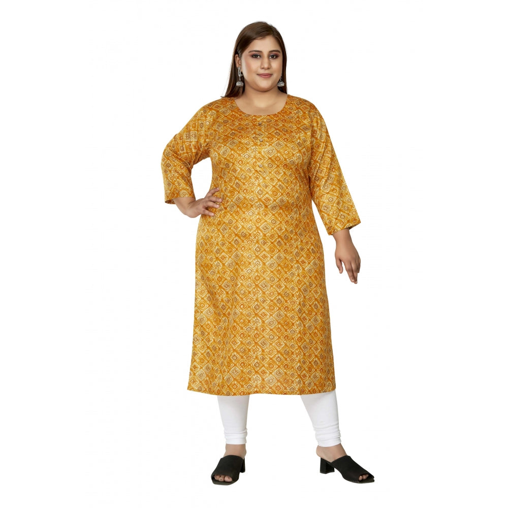 Amfyn Women's Casual 3/4th Sleeve Golden Foil Printed Capsule Cotton Straight Kurti (Yellow)