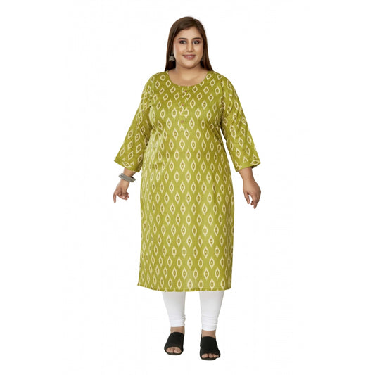 Amfyn Women's Casual 3/4th Sleeve Ikkat Printed Pure Cotton Straight Kurti (Pista Green)