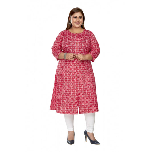 Amfyn Women's Casual 3/4th Sleeve Regular Printed Pure Cotton Prince Cut A-Line Kurti (Pink)