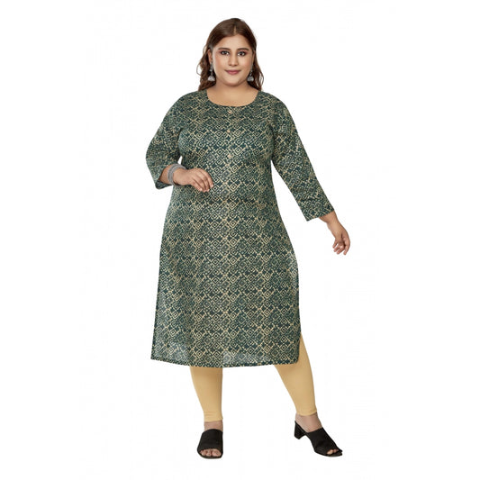 Amfyn Women's Casual 3/4th Sleeve Golden Foil Printed Capsule Cotton Straight Kurti (Dark Green)