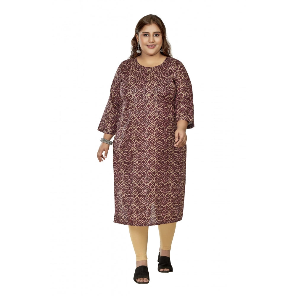 Amfyn Women's Casual 3/4th Sleeve Golden Foil Printed Capsule Cotton Straight Kurti (Maroon)