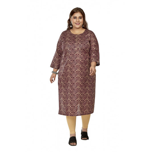 Amfyn Women's Casual 3/4th Sleeve Golden Foil Printed Capsule Cotton Straight Kurti (Maroon)