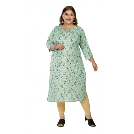 Amfyn Women's Casual 3/4th Sleeve Golden Foil Printed Pure Cotton Straight Kurti (Pista Green)