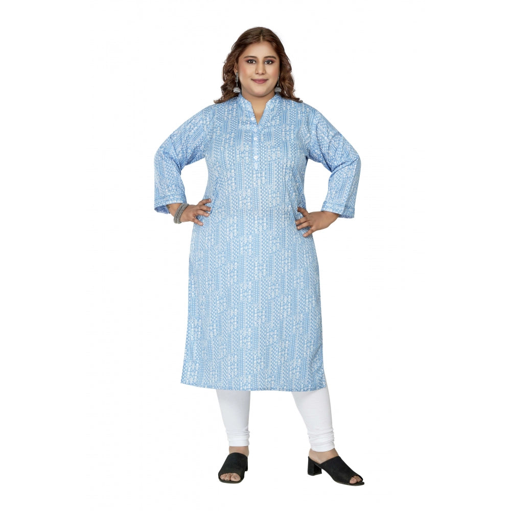 Amfyn Women's Casual 3/4th Sleeve Full printed Imported Synthetic Straight Kurti (Blue)