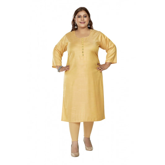 Amfyn Women's Casual 3/4th Sleeve Mirror Embroidered Rayon Straight Kurti (Tan)