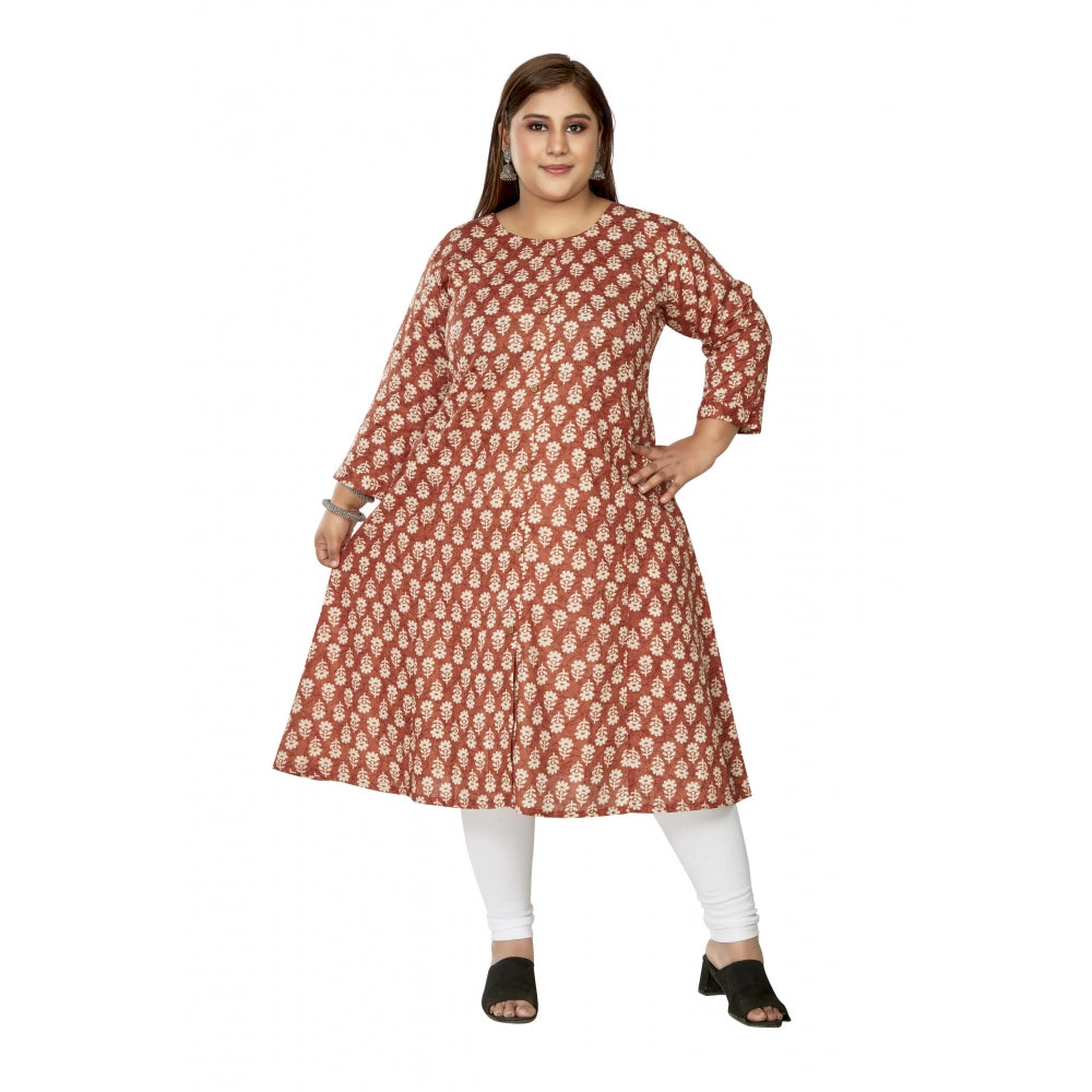 Amfyn Women's Casual 3/4th Sleeve Printed Pure Cotton Prince Cut A-Line Kurti (Red)