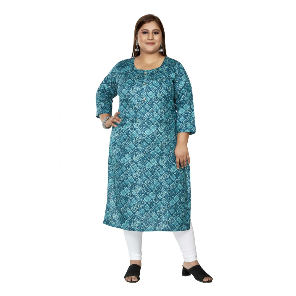 Amfyn Women's Casual 3/4th Sleeve Golden Foil Printed Capsule Cotton Straight Kurti (Green)