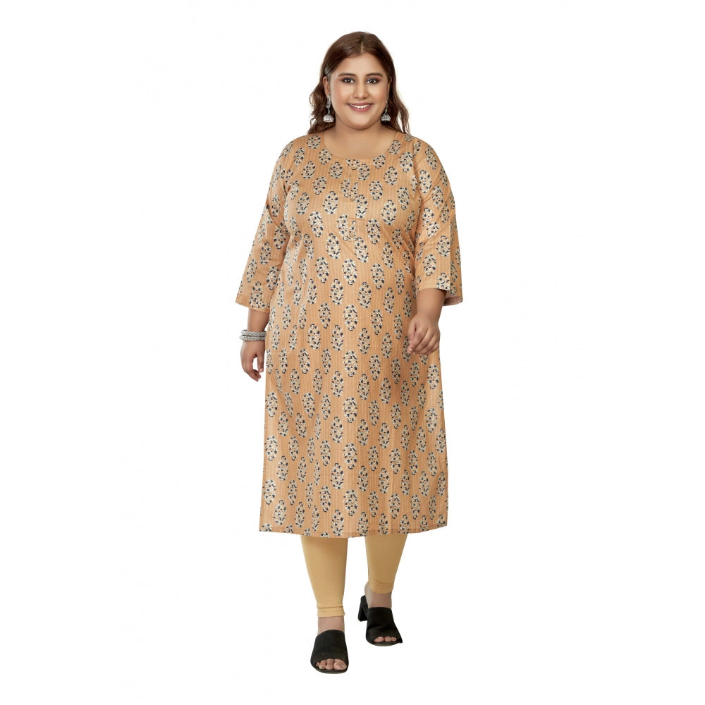 Amfyn Women's Casual 3/4th Sleeve Golden Foil Printed Pure Cotton Straight Kurti (Light Orange)