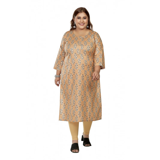 Amfyn Women's Casual 3/4th Sleeve Golden Foil Printed Pure Cotton Straight Kurti (Light Orange)