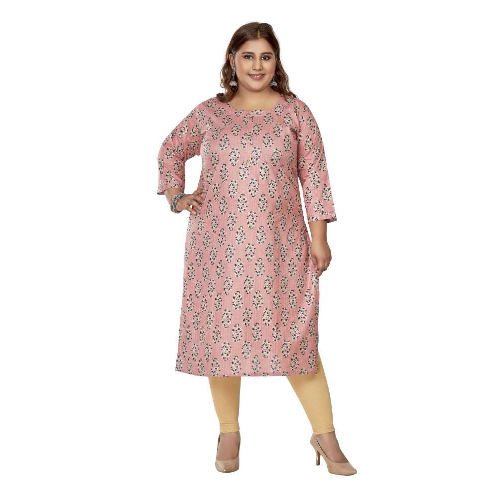 Amfyn Women's Casual 3/4th Sleeve Golden Foil Printed Pure Cotton Straight Kurti (Corel Pink)