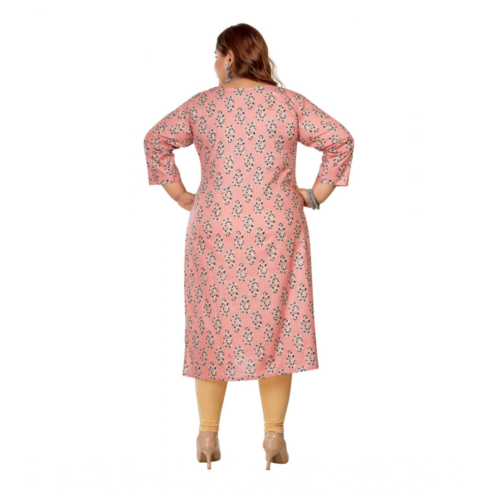 Amfyn Women's Casual 3/4th Sleeve Golden Foil Printed Pure Cotton Straight Kurti (Coral Pink)