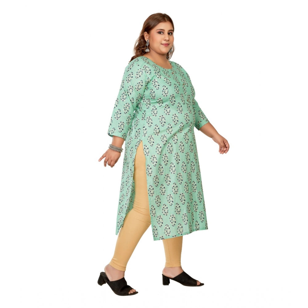 Amfyn Women's Casual 3/4th Sleeve Golden Foil Printed Pure Cotton Straight Kurti (Pista Green)