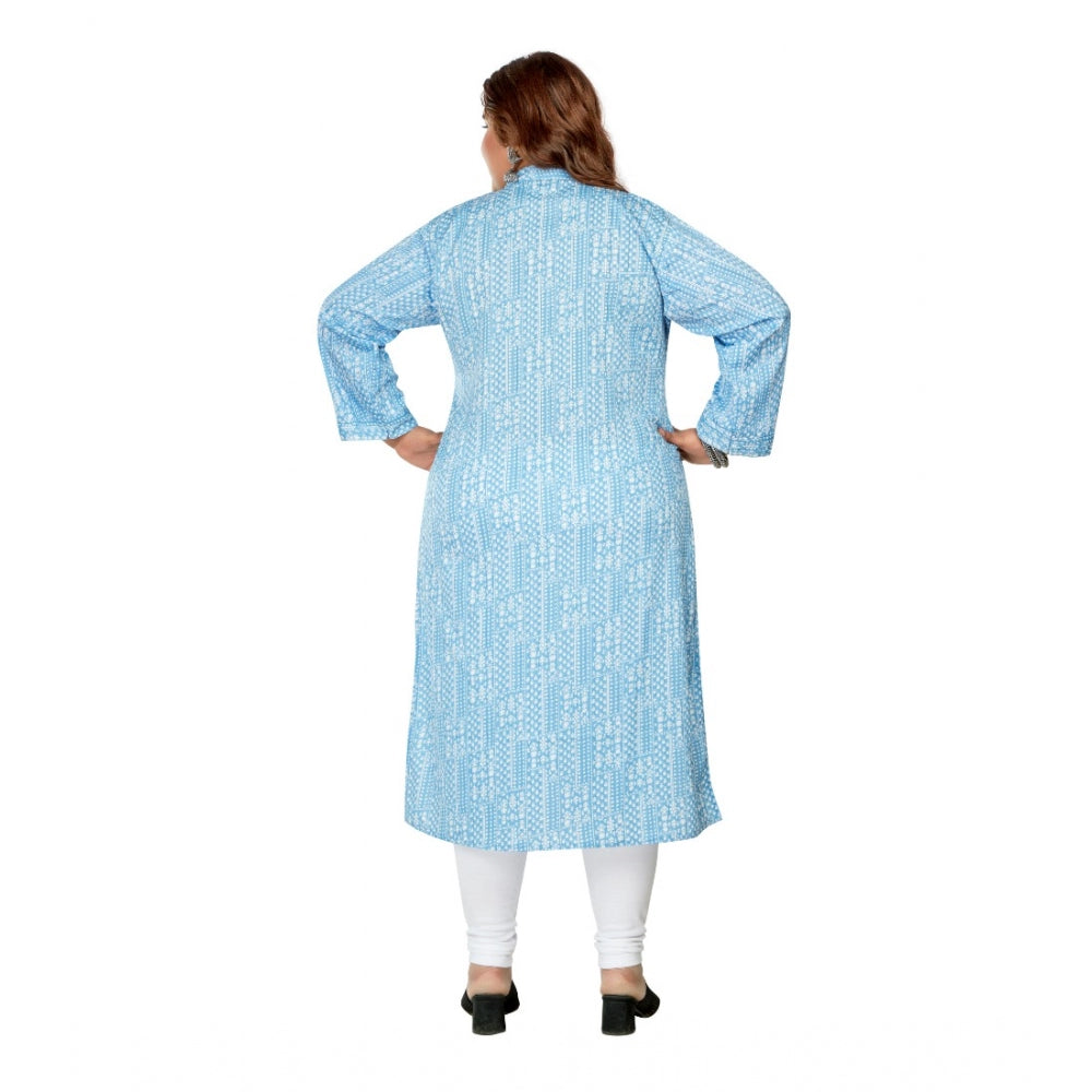 Amfyn Women's Casual 3/4th Sleeve Full printed Imported Synthetic Straight Kurti (Blue)