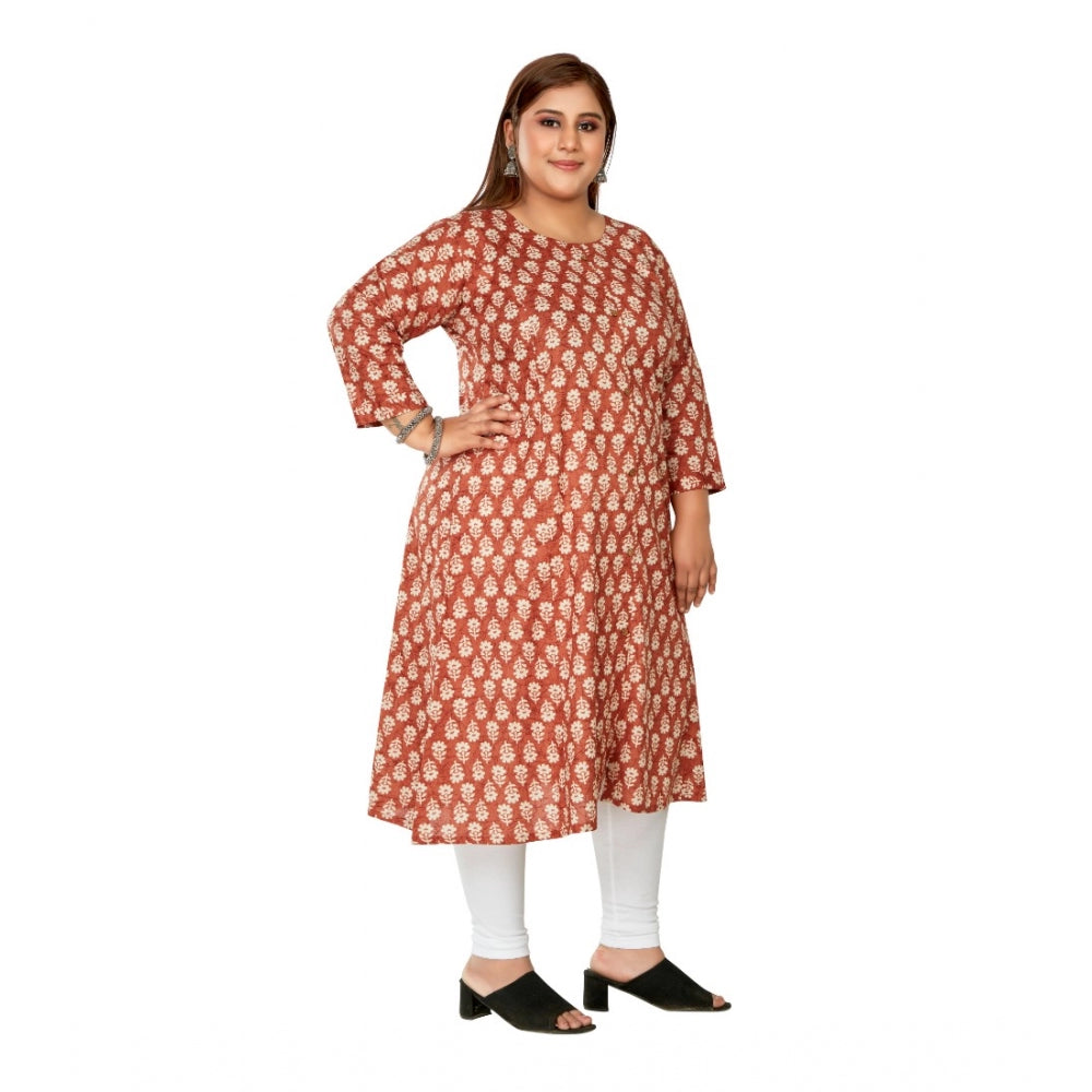 Amfyn Women's Casual 3/4th Sleeve Printed Pure Cotton Prince Cut A-Line Kurti (Red)
