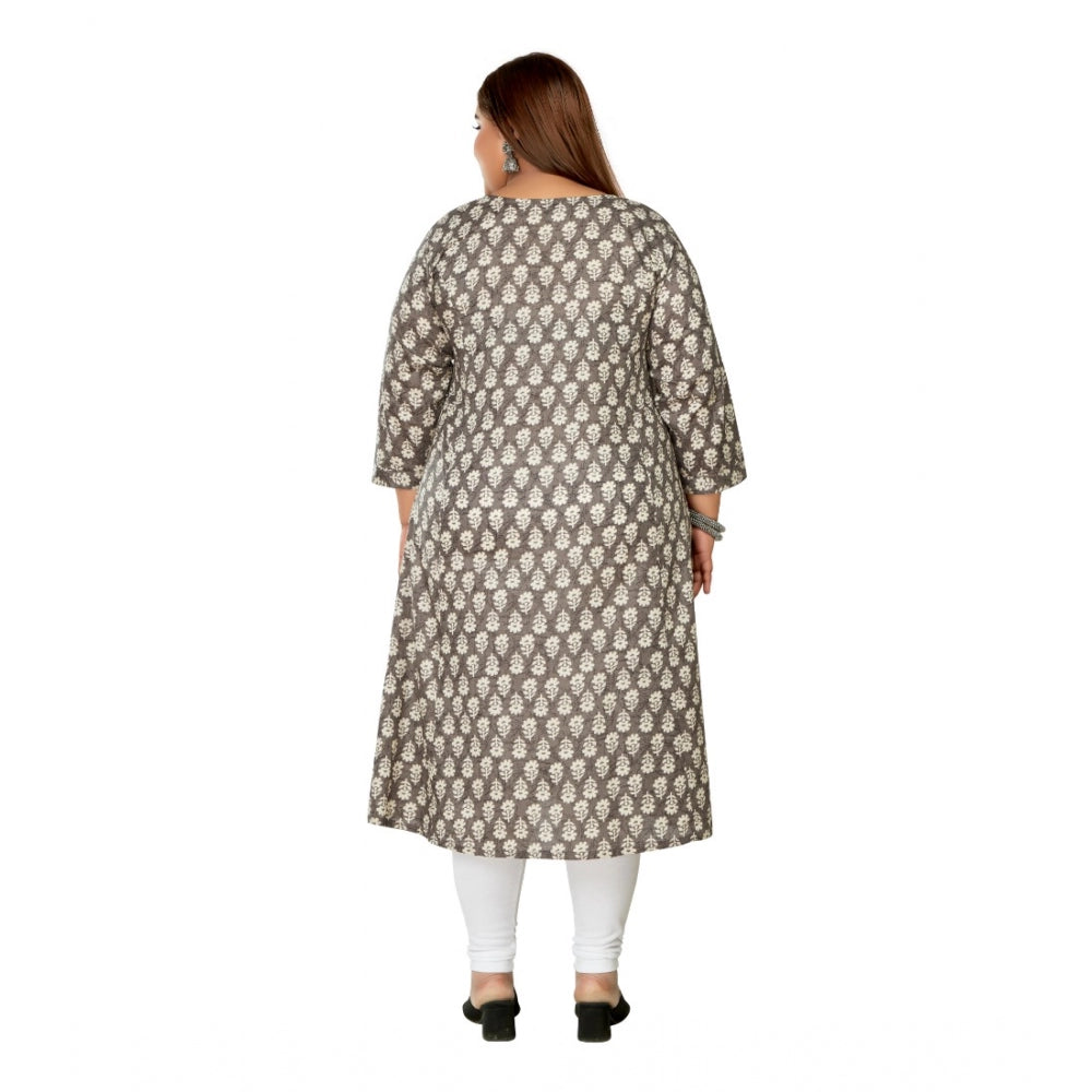 Amfyn Women's Casual 3/4th Sleeve Printed Pure Cotton Prince Cut A-Line Kurti (Grey)