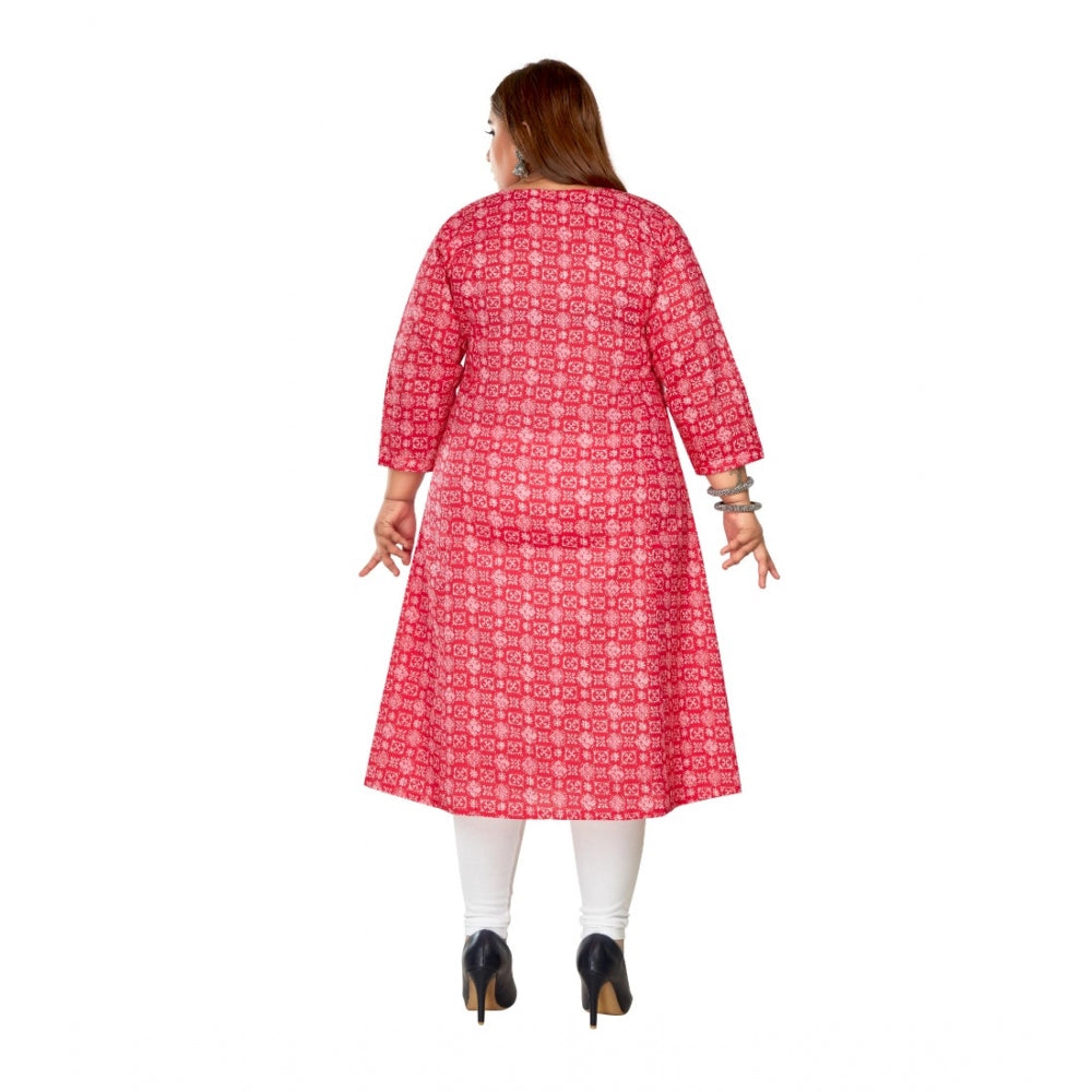 Amfyn Women's Casual 3/4th Sleeve Regular Printed Pure Cotton Prince Cut A-Line Kurti (Pink)