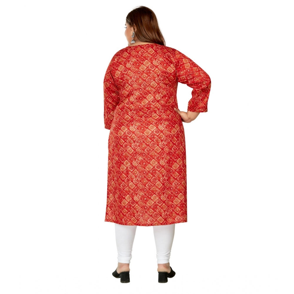 Amfyn Women's Casual 3/4th Sleeve Golden Foil Printed Capsule Cotton Straight Kurti (Red)
