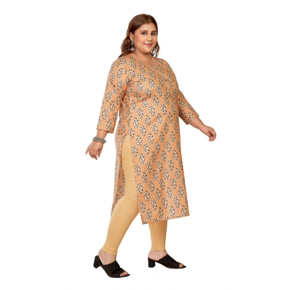 Amfyn Women's Casual 3/4th Sleeve Golden Foil Printed Pure Cotton Straight Kurti (Light Orange)