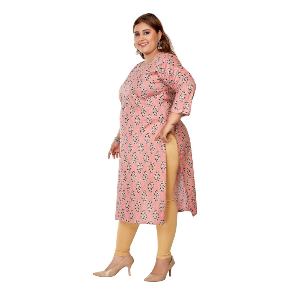 Amfyn Women's Casual 3/4th Sleeve Golden Foil Printed Pure Cotton Straight Kurti (Corel Pink)