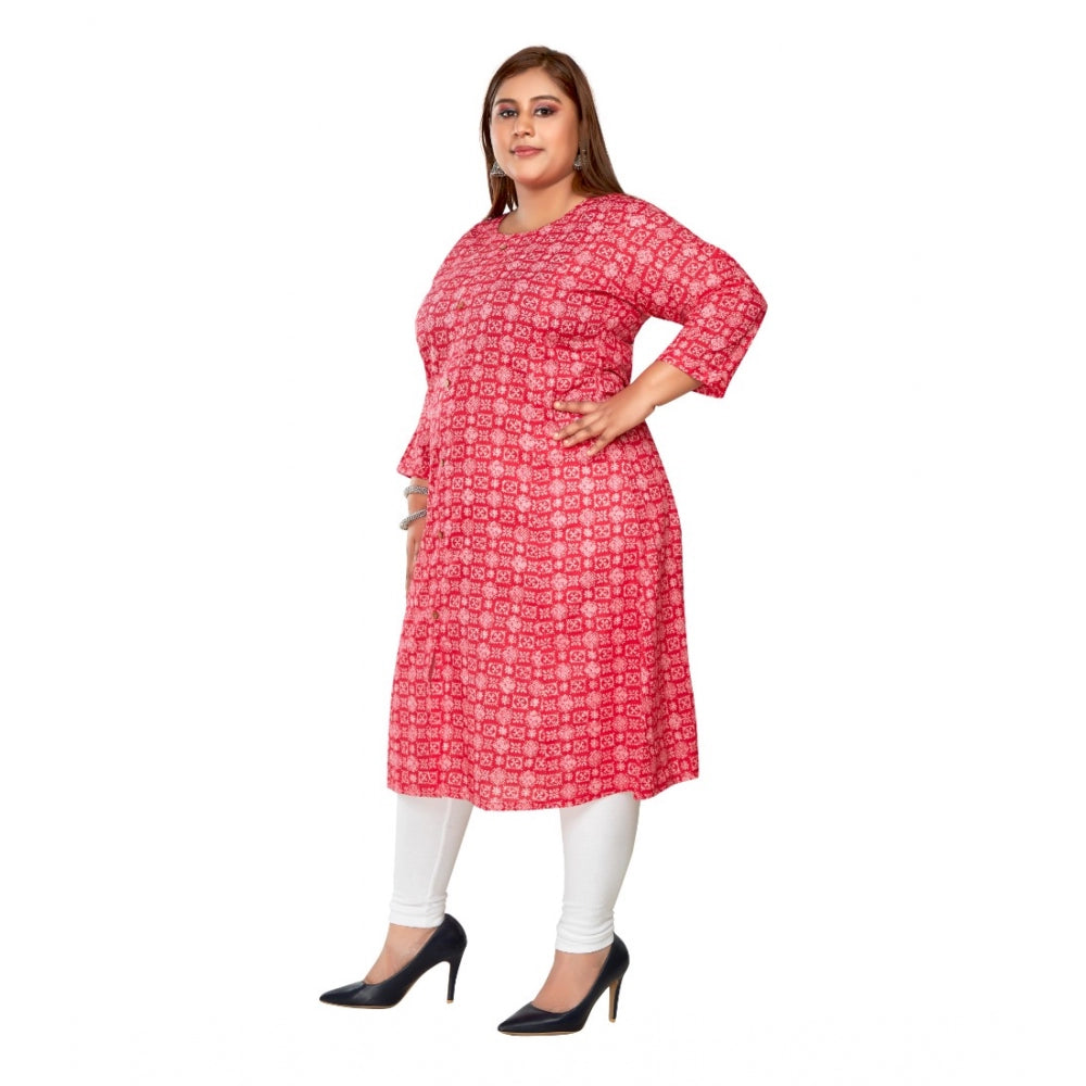 Amfyn Women's Casual 3/4th Sleeve Regular Printed Pure Cotton Prince Cut A-Line Kurti (Pink)