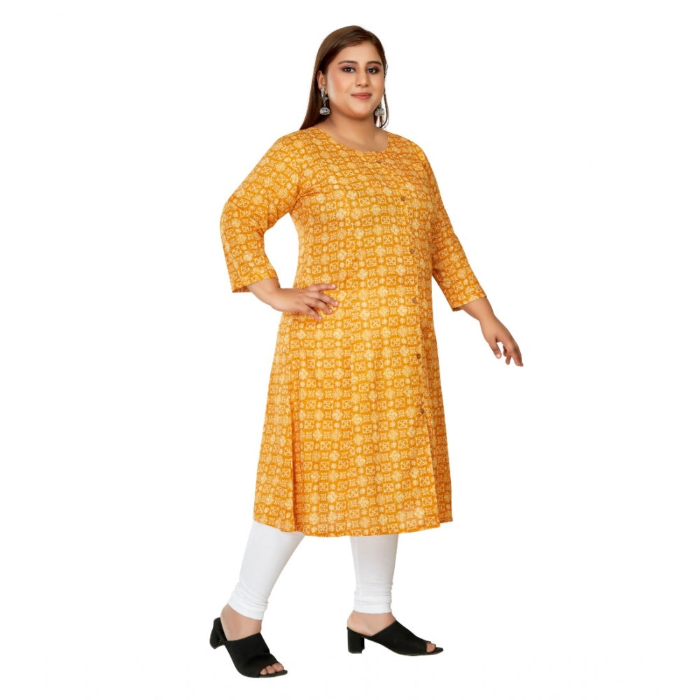 Amfyn Women's Casual 3/4th Sleeve Regular Printed Pure Cotton Prince Cut A-Line Kurti (Yellow)