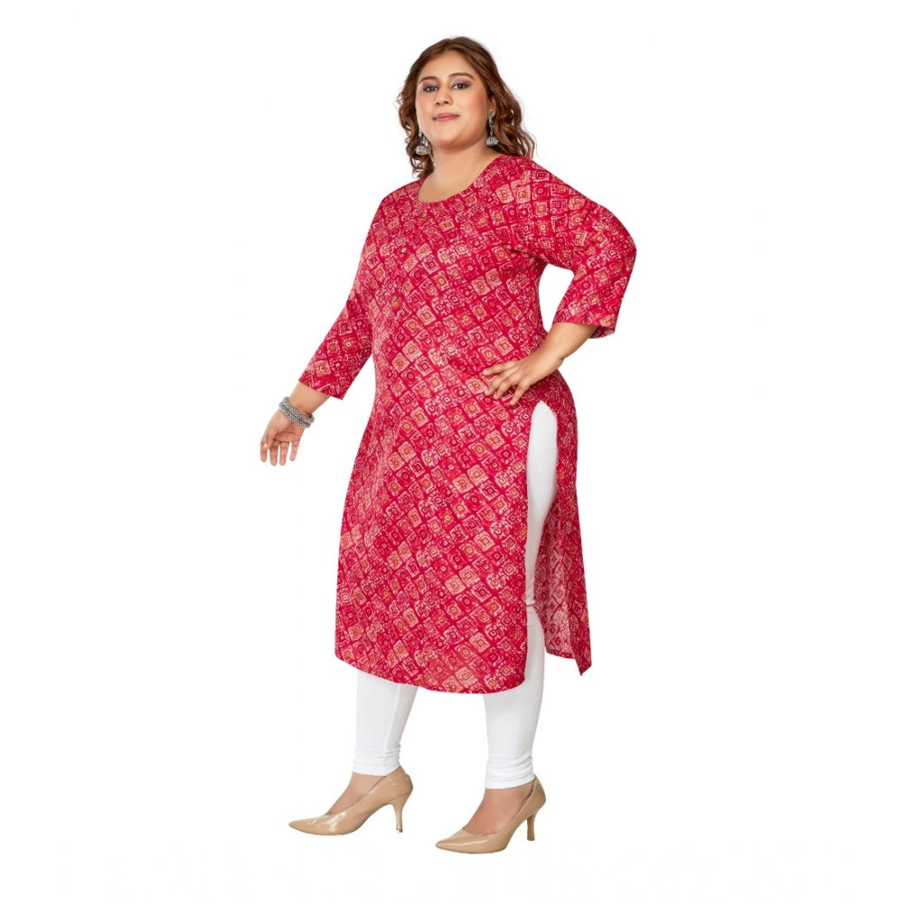 Amfyn Women's Casual 3/4th Sleeve Golden Foil Printed Capsule Cotton Straight Kurti (Pink)