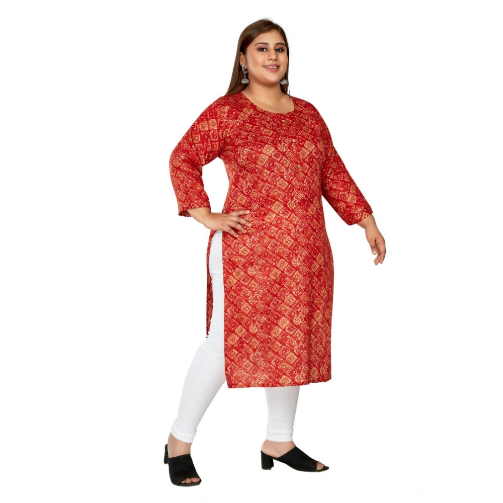 Amfyn Women's Casual 3/4th Sleeve Golden Foil Printed Capsule Cotton Straight Kurti (Red)