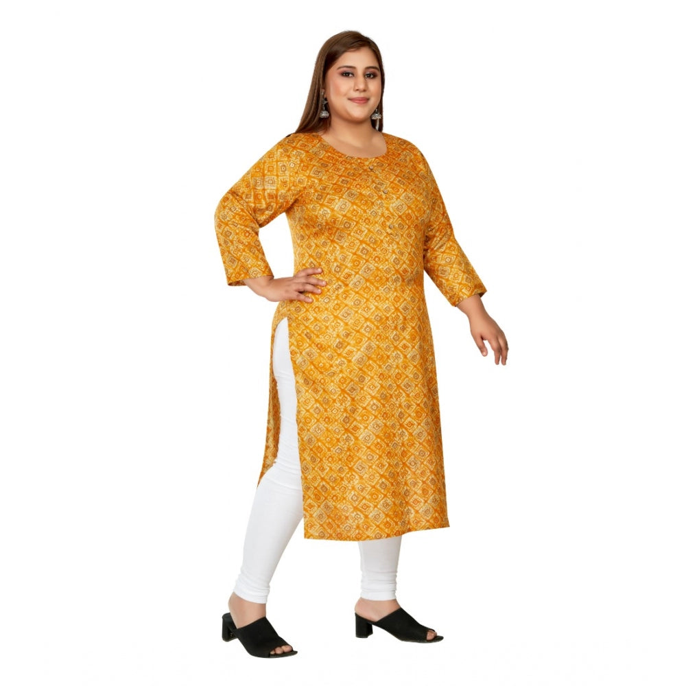 Amfyn Women's Casual 3/4th Sleeve Golden Foil Printed Capsule Cotton Straight Kurti (Yellow)