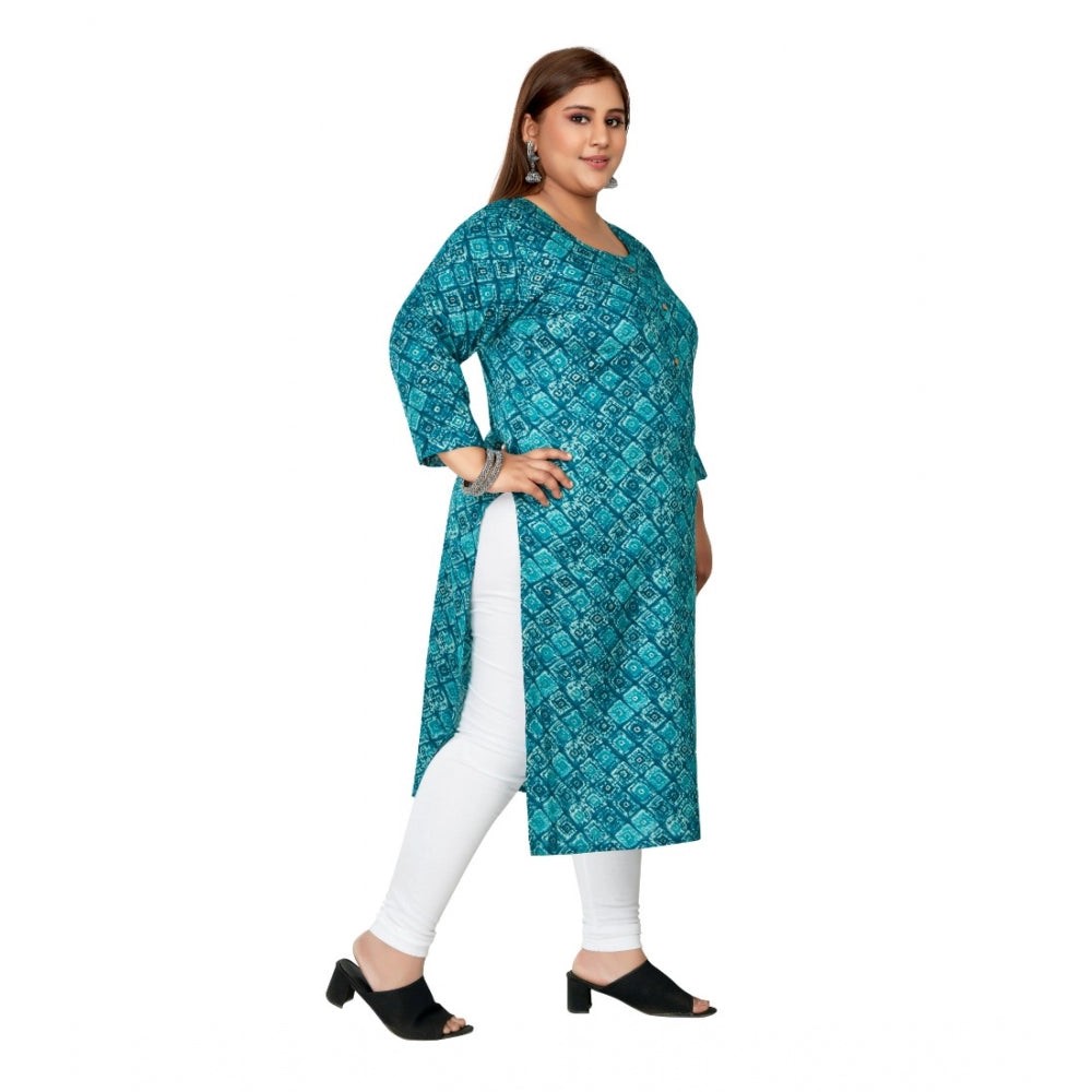 Amfyn Women's Casual 3/4th Sleeve Golden Foil Printed Capsule Cotton Straight Kurti (Green)
