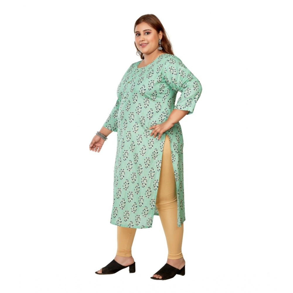 Amfyn Women's Casual 3/4th Sleeve Golden Foil Printed Pure Cotton Straight Kurti (Pista Green)